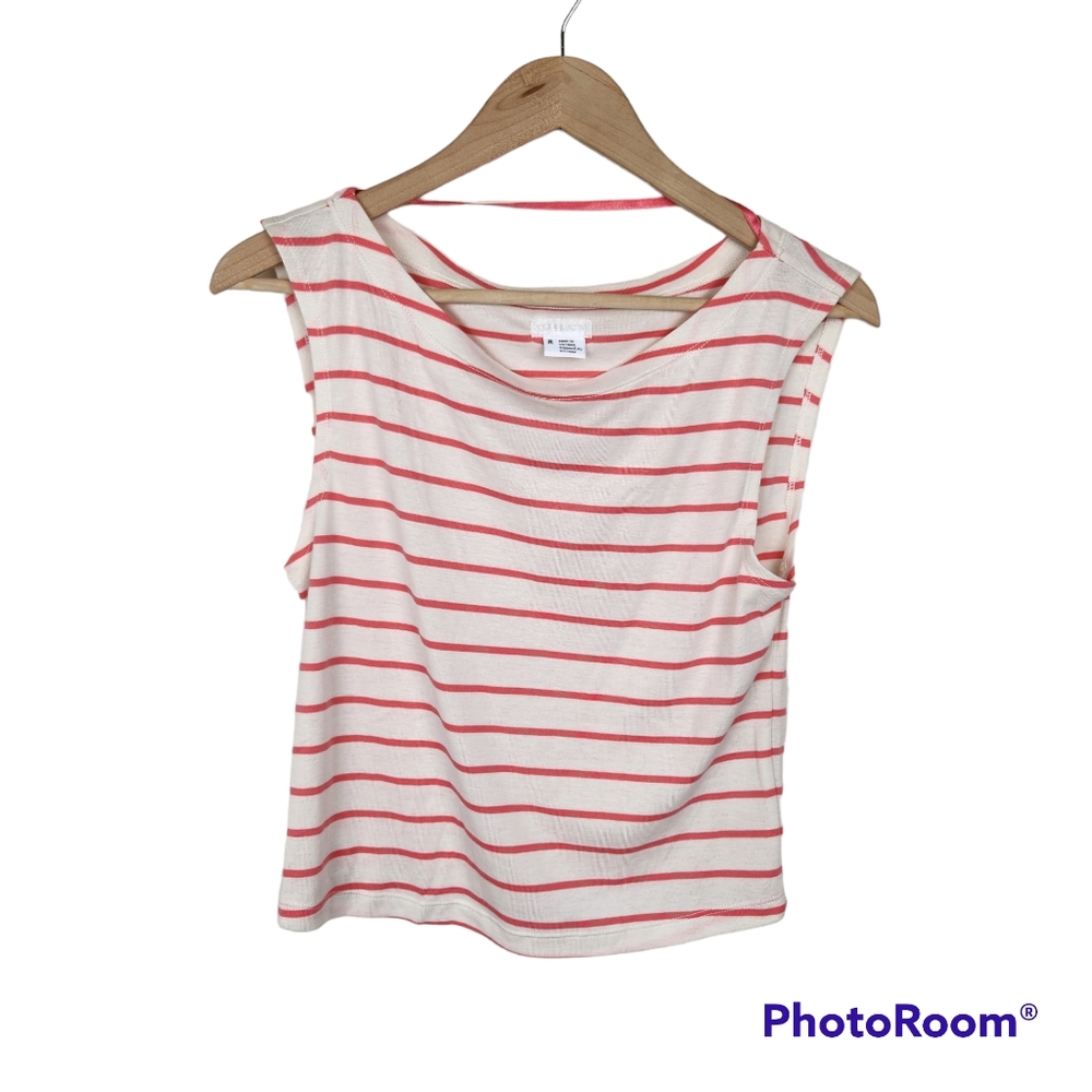 Cooperative Urban Outfitters Cream Pink Striped Cropped Tank Top Sz M